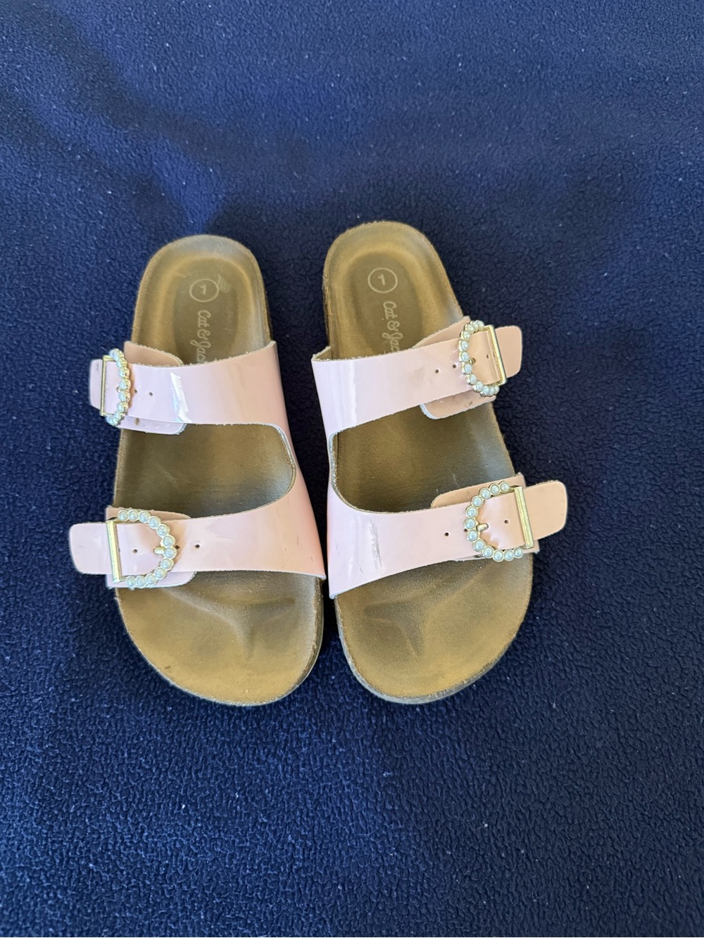 Cat & Jack Light Pink Double-Buckle Kids Sandals with Rhinestone Buckles
